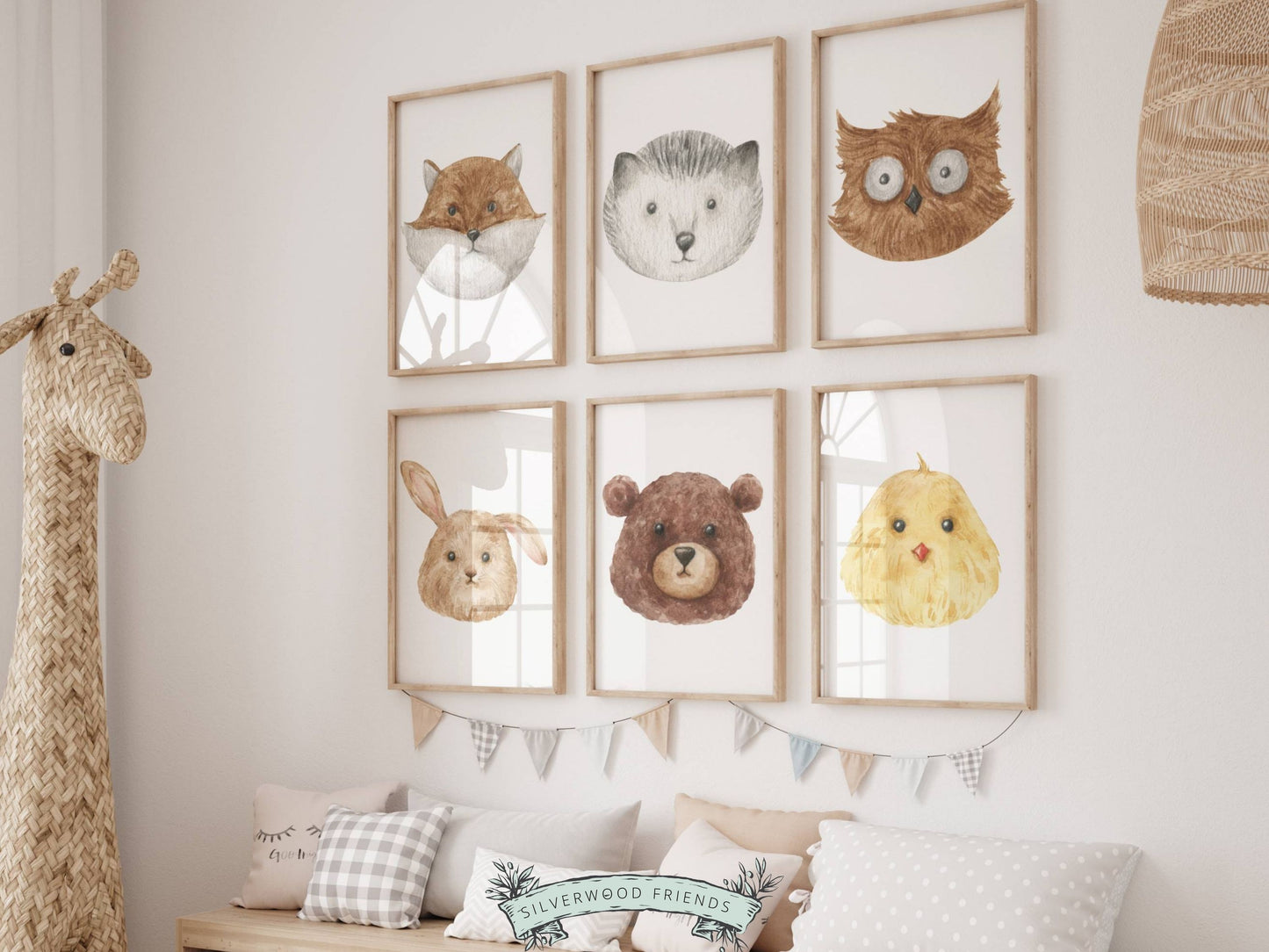 Woodland Animal Faces Nursery Print Set of 6