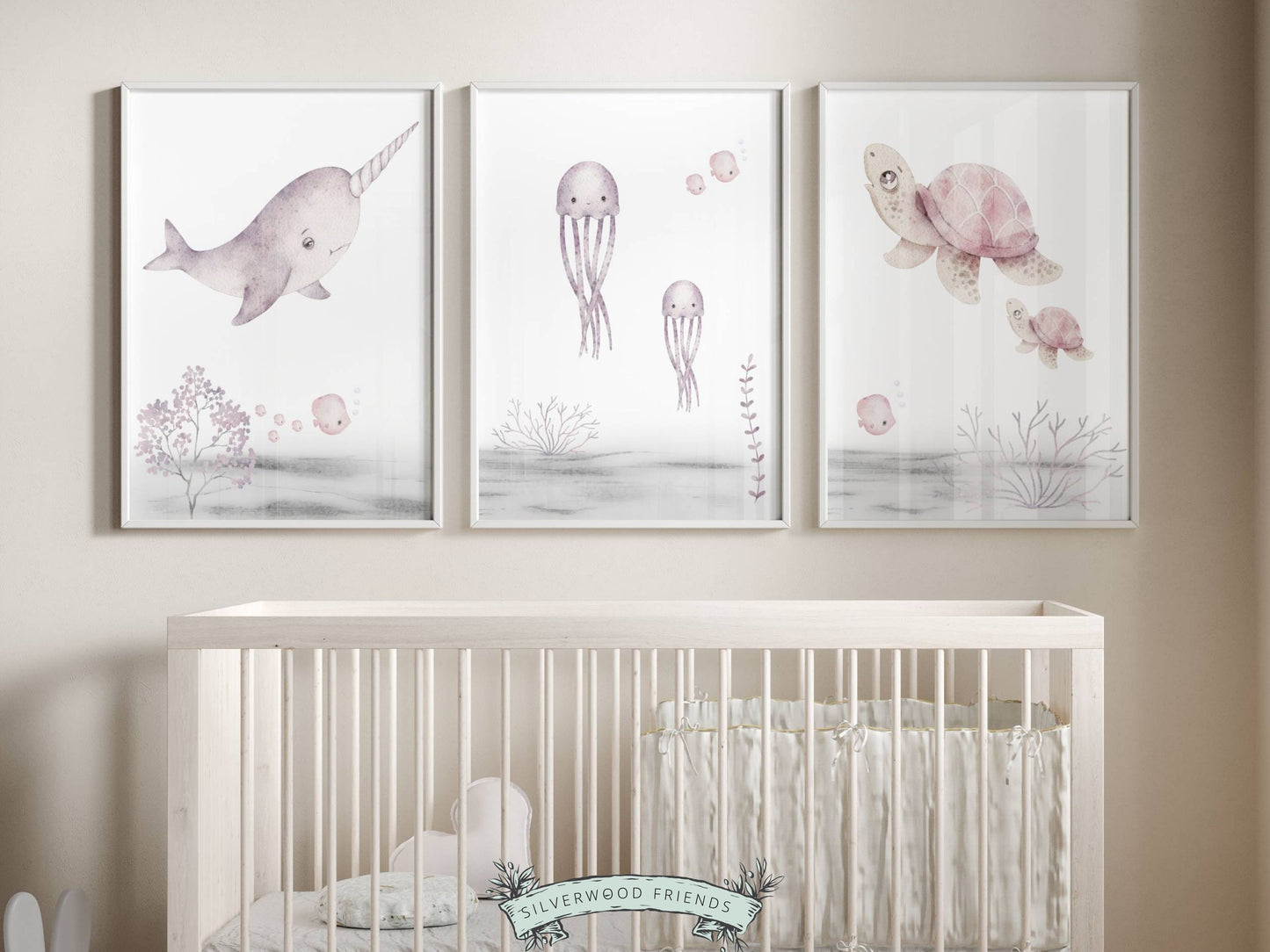 Pastel Pink Sea Life Nursery Prints