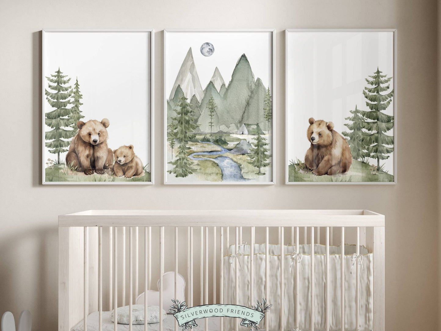 Our cute Set of 3 Baby Bear Nursery Prints are the perfect addition to your baby's woodland nursery decor or nature themed nursery decor and part of our ORIGINAL and BEST SELLING Baby Bear Nursery Prints Collection.