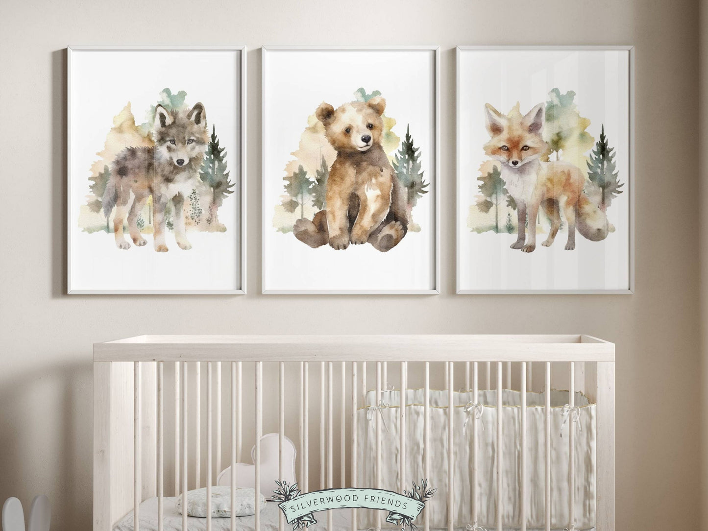 Watercolour Woodland Animal Nursery Print Set of 3