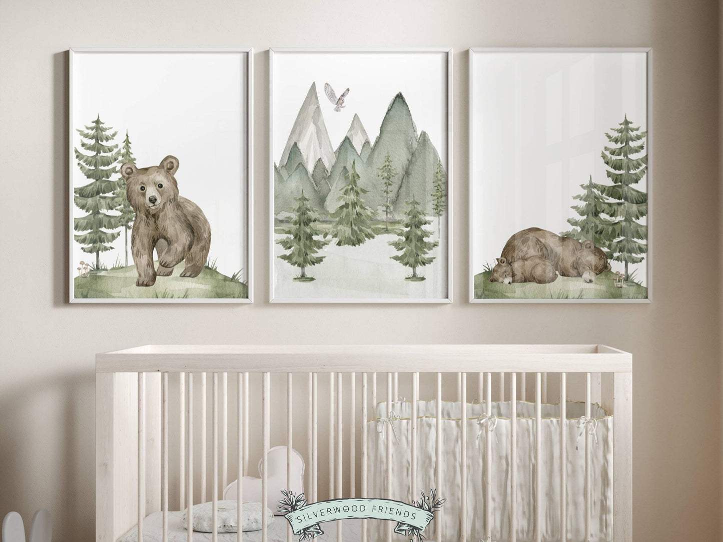 Our adorable Set of 3 Baby Bear Forest Nursery Prints are the perfect addition to your baby's woodland nursery decor or nature themed nursery decor and part of our ORIGINAL and BEST SELLING Baby Bear Nursery Prints Collection.