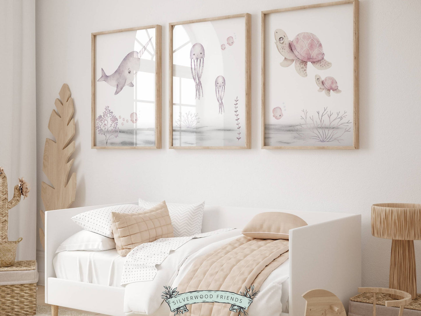 Pastel Pink Sea Life Nursery Prints