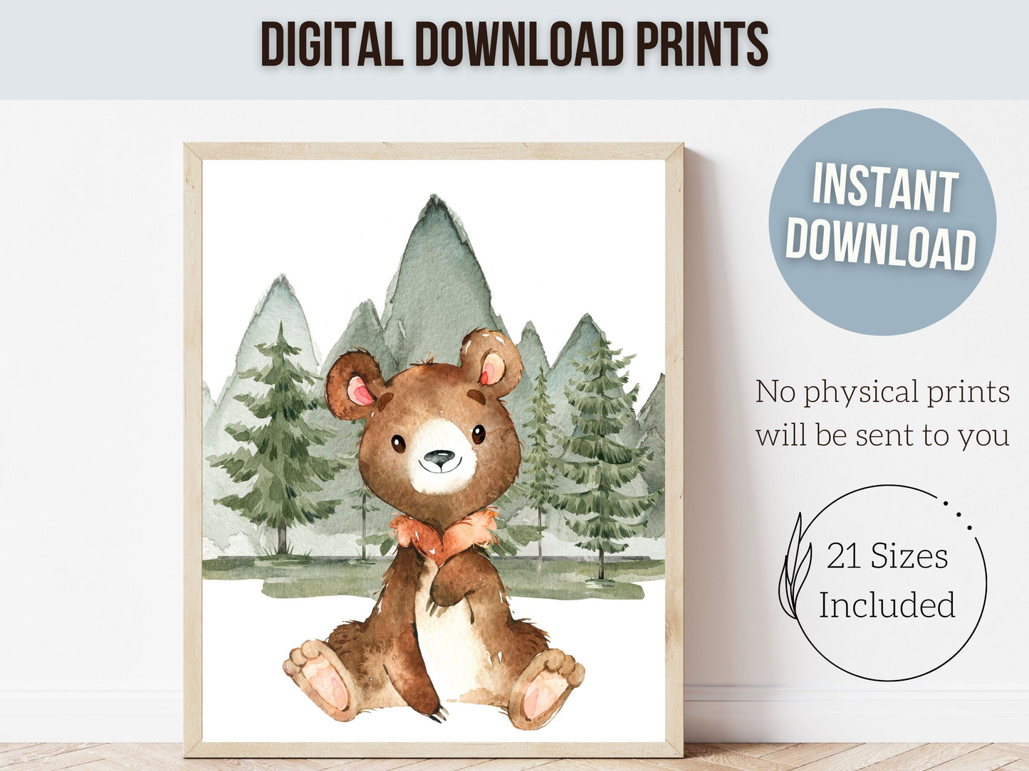 Set of 6 Woodland Baby Animal Nursery Prints