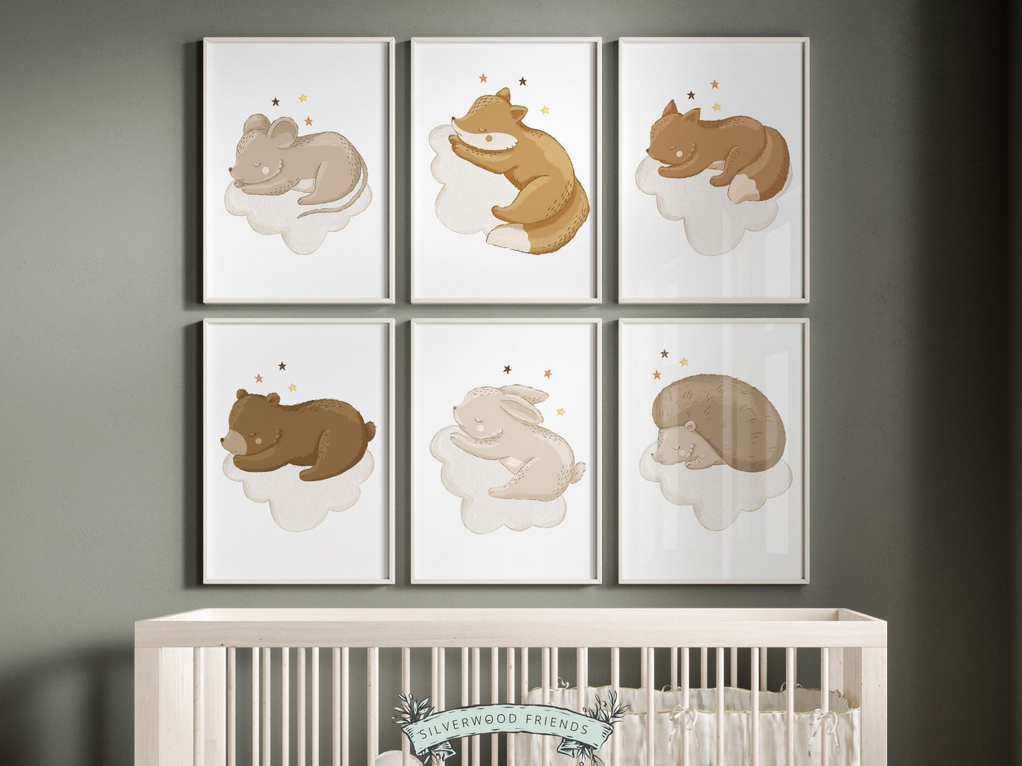 Sleeping Animal Nursery Prints Set of 6