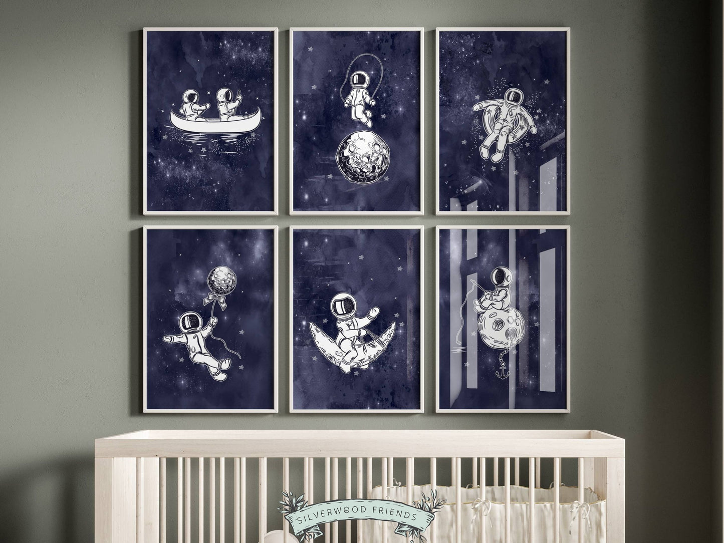 Enhance your outer space themed nursery with our Astronaut Nursery Prints Set of 6, designed to create a calm and cosy atmosphere while sparking your child's wonder and imagination through captivating depictions of the