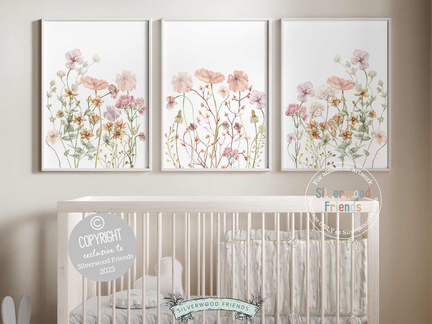 Our gorgeous Wildflower Nursery Print Set with watercolour wildflower meadow flowers is perfect for your wildflower nursery decor or boho nursery and also makes a unique baby shower gift.