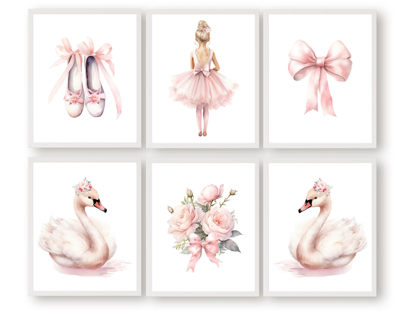 Set of 6 Ballet Nursery Prints. Perfect for your ballet nursery decor or dance inspired bedroom, these charming prints add an elegant touch to your baby girl's room inspiring dreams of graceful twirls and makes a unique baby shower gift.
