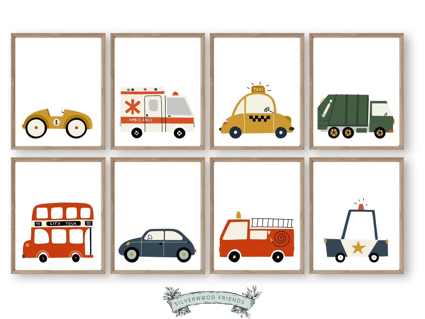 Car Nursery Prints Set of 8