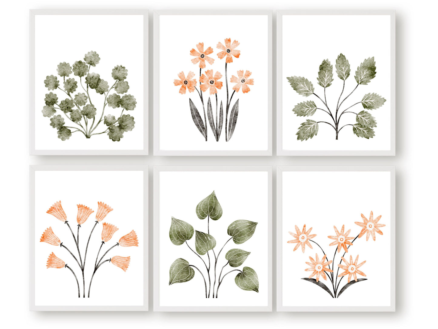 Set of 6 Tropical Plant Prints, showcasing gorgeous watercolour botanicals. Perfect for your safari nursery decor or coastal theme home decor.
