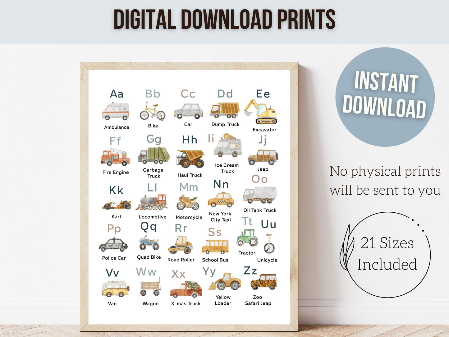 Transport Alphabet and Number Print Set