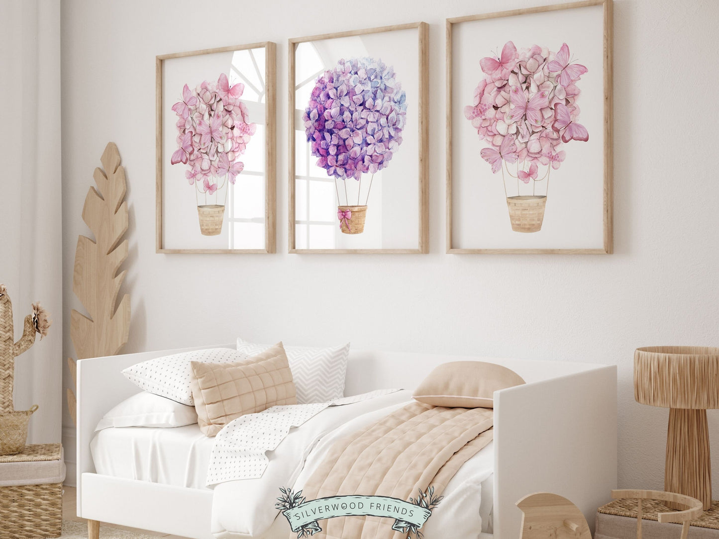 Hot Air Balloon Nursery Print, Baby Girl Nursery Wall Art, Floral Nursery Decor, Trendy Dorm Room Decor, Wildflower Nursery Digital Prints