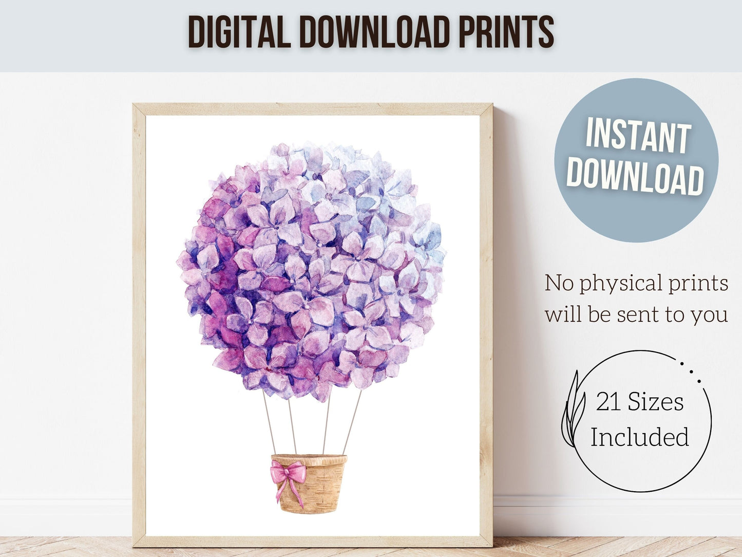 Hot Air Balloon Nursery Print, Baby Girl Nursery Wall Art, Floral Nursery Decor, Trendy Dorm Room Decor, Wildflower Nursery Digital Prints