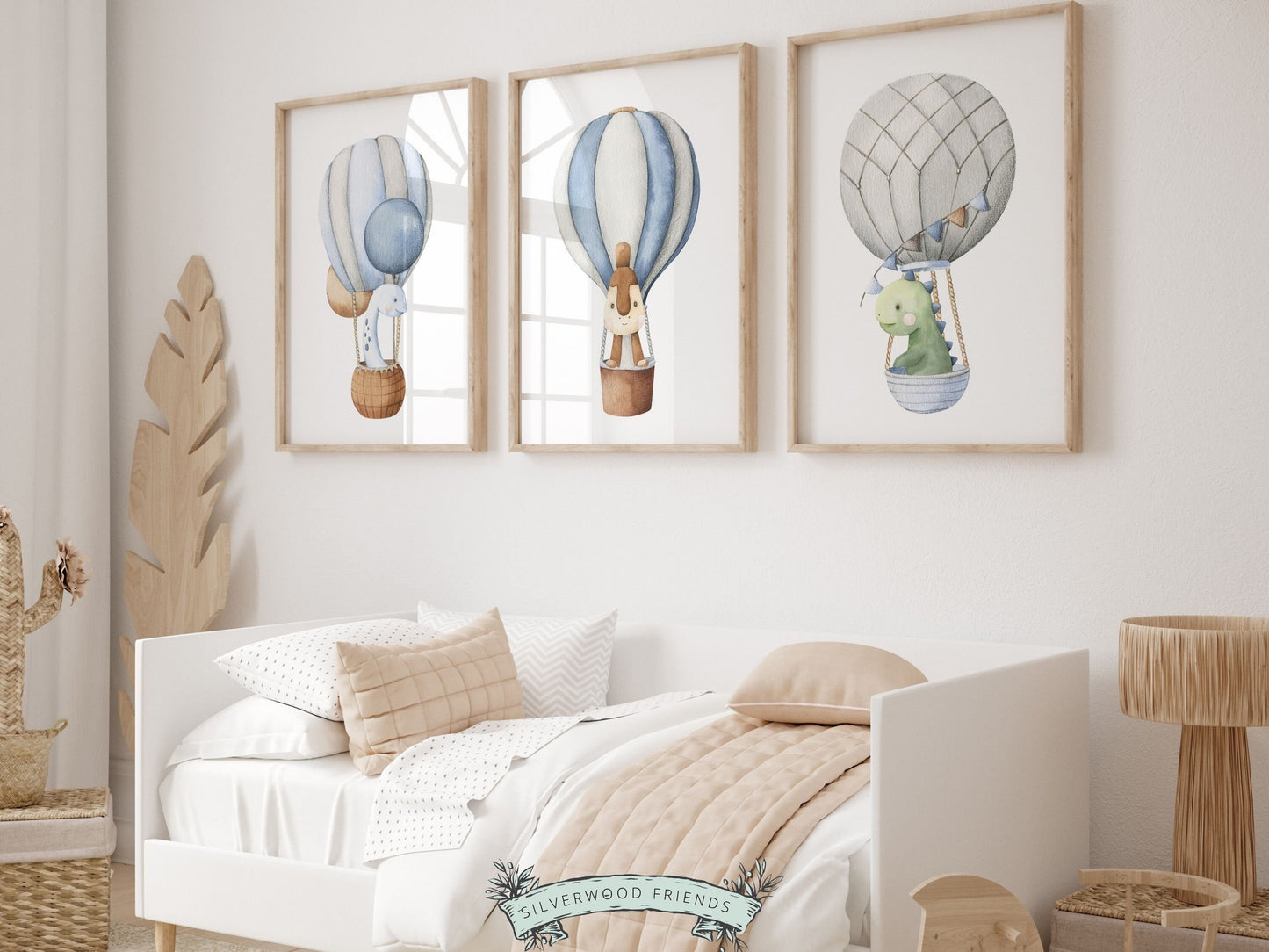 Dinosaur Nursery Prints, Hot Air Balloon Nursery Decor, Dino Kids Room Print, Toddler Boys Room Decor, Baby Boy Gift, Dinosaur Digital Print