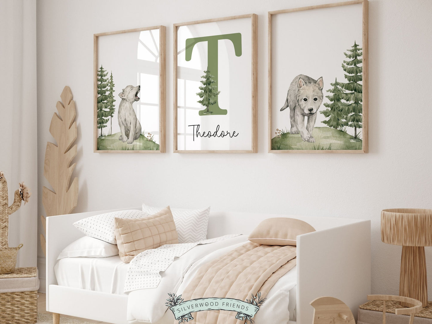 Baby Wolf Nursery Prints, Wolf Nursery Decor, Woodland Forest Nursery Decor, Custom Baby Name Sign, Woodland Baby Shower Gift Digital Prints