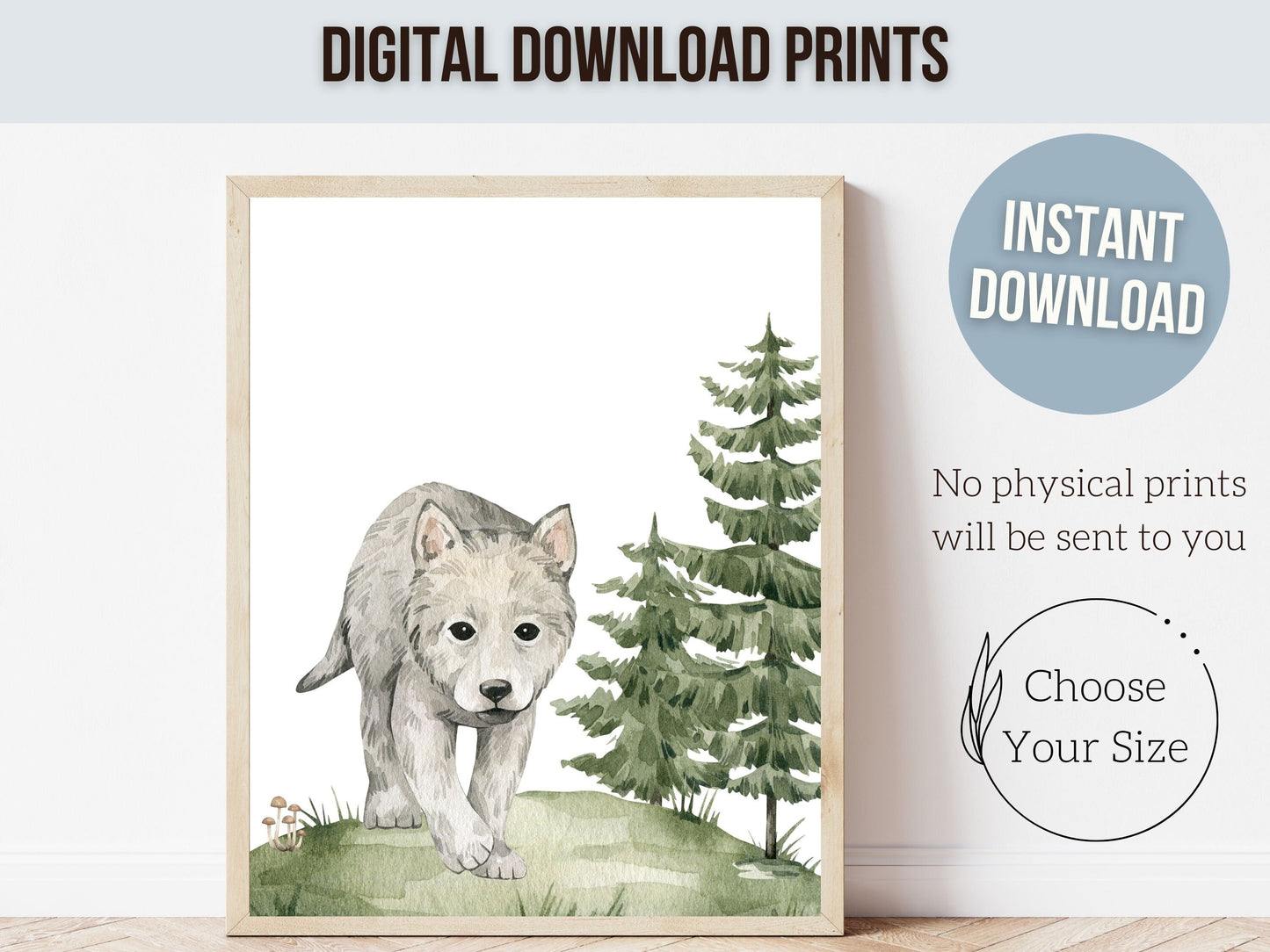 Baby Wolf Nursery Prints, Wolf Nursery Decor, Woodland Forest Nursery Decor, Custom Baby Name Sign, Woodland Baby Shower Gift Digital Prints