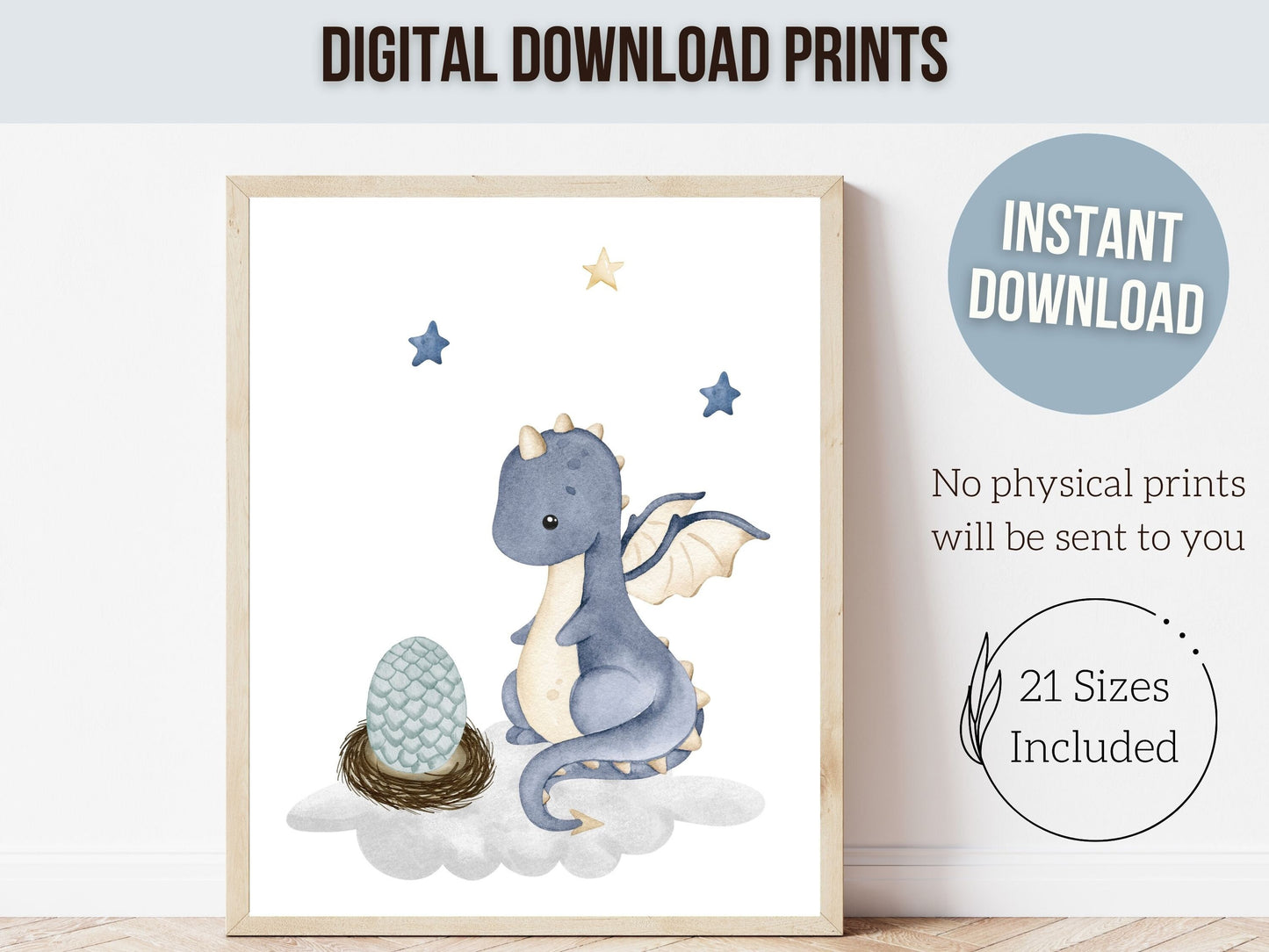 Baby Dragon Nursery Wall Art Prints, Dragon Nursery Decor, Dragon Baby Shower Gift, Dragon Printable Pictures, Neutral Nursery Digital Print