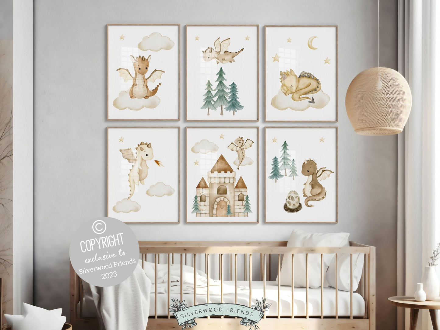 ORIGINAL Baby Dragon Nursery Print Gift For Beige Dragon Nursery Decor, Fairytale Fantasy Neutral Nursery Wall Art Digital Download Prints