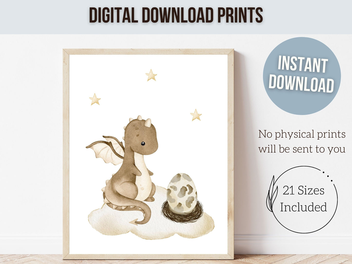 ORIGINAL Baby Dragon Nursery Print Gift For Baby Beige Dragon Nursery Decor, Unisex Fairytale Fantasy Neutral Nursery Wall Art Digital Print