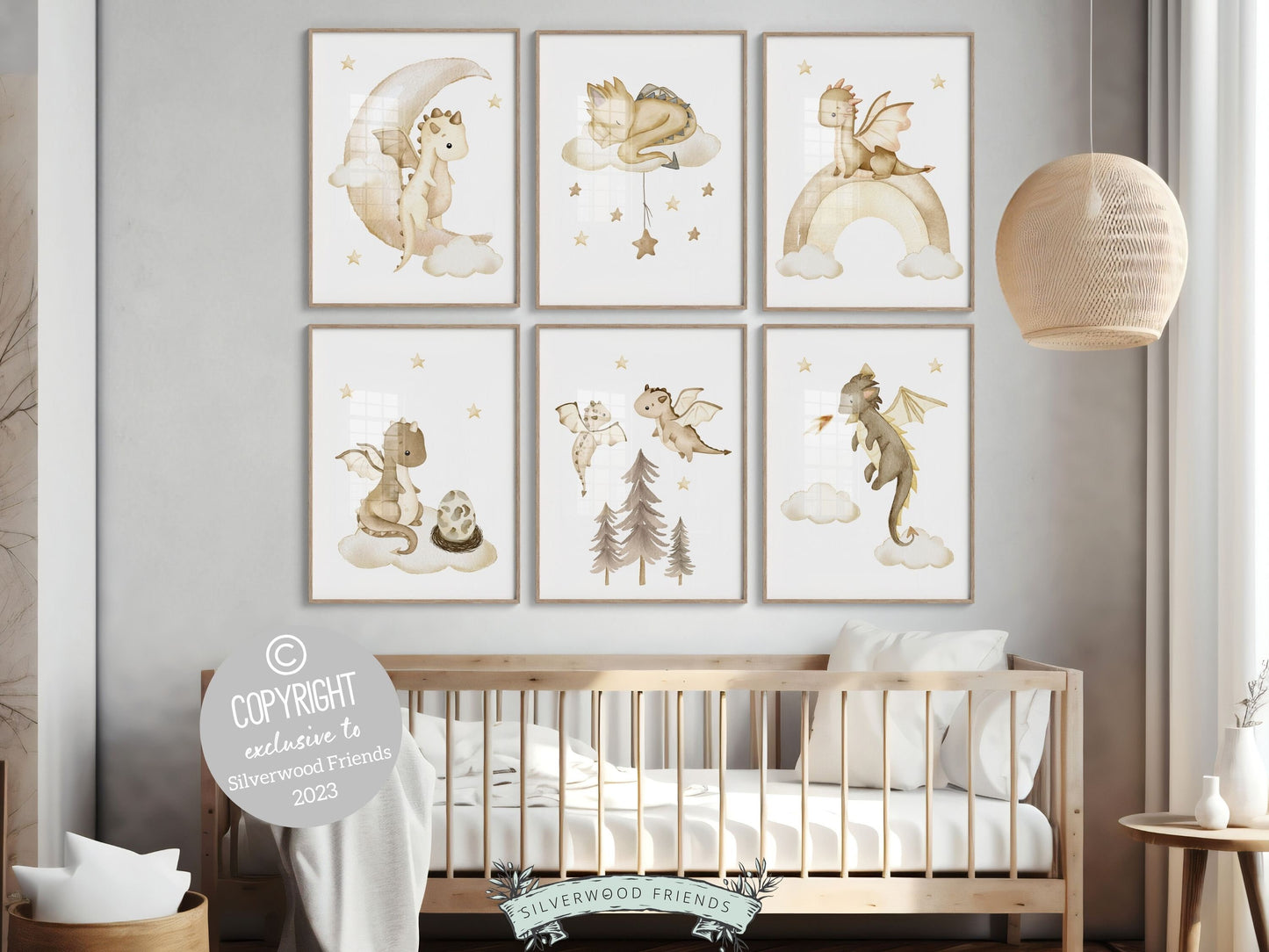 ORIGINAL Baby Dragon Nursery Print Gift For Baby Beige Dragon Nursery Decor, Unisex Fairytale Fantasy Neutral Nursery Wall Art Digital Print