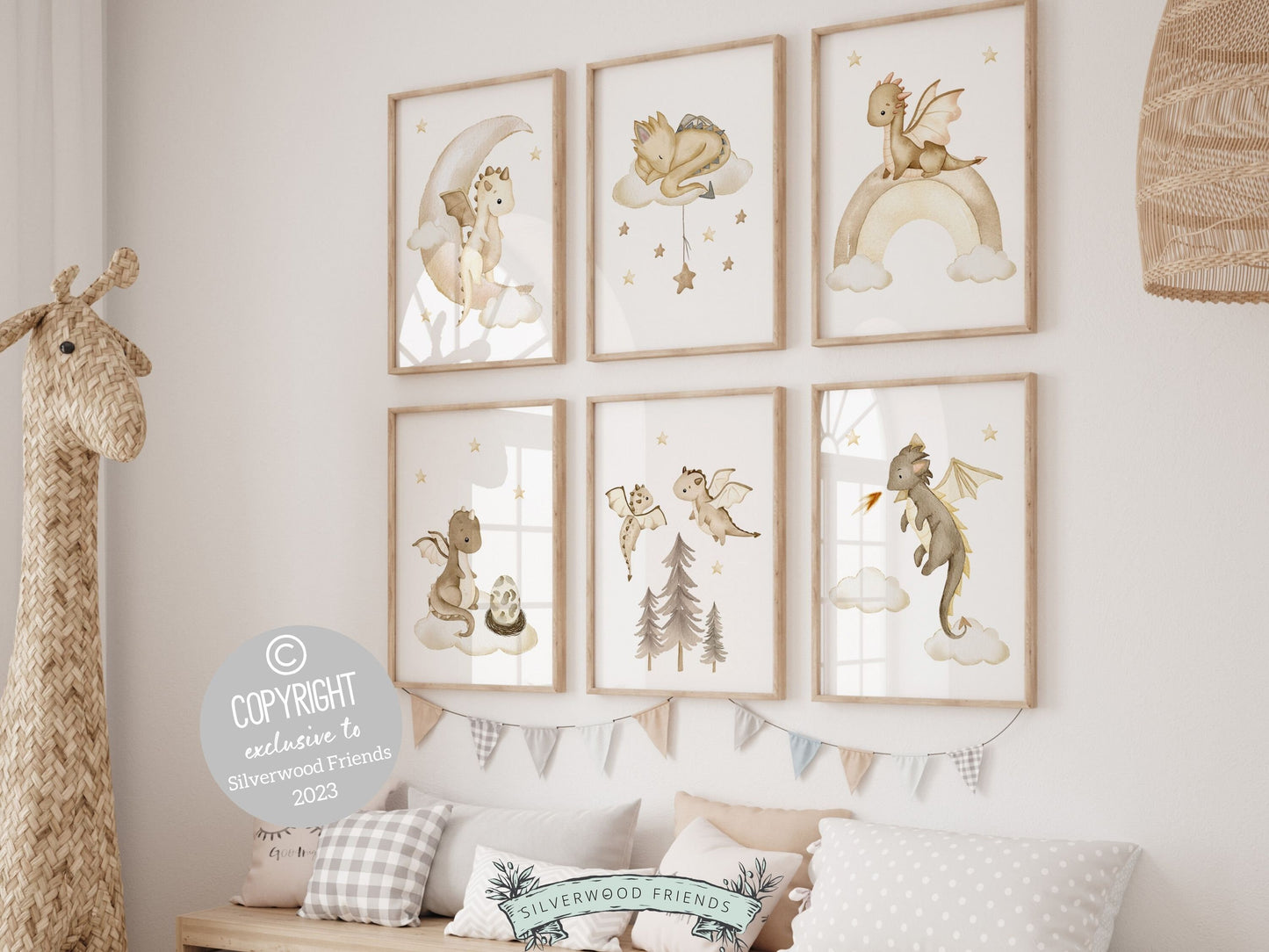 ORIGINAL Baby Dragon Nursery Print Gift For Baby Beige Dragon Nursery Decor, Unisex Fairytale Fantasy Neutral Nursery Wall Art Digital Print