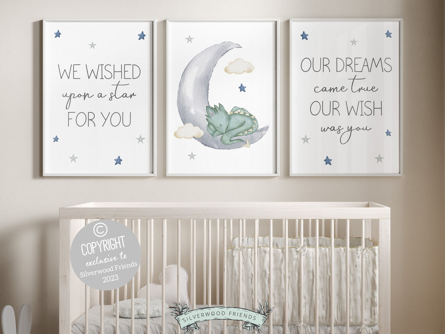 ORIGINAL Dragon Nursery Print Gift For Baby Boy Dragon Nursery Decor, Kids Room Decor Star Moon Fantasy Nursery Decor Digital Download Print