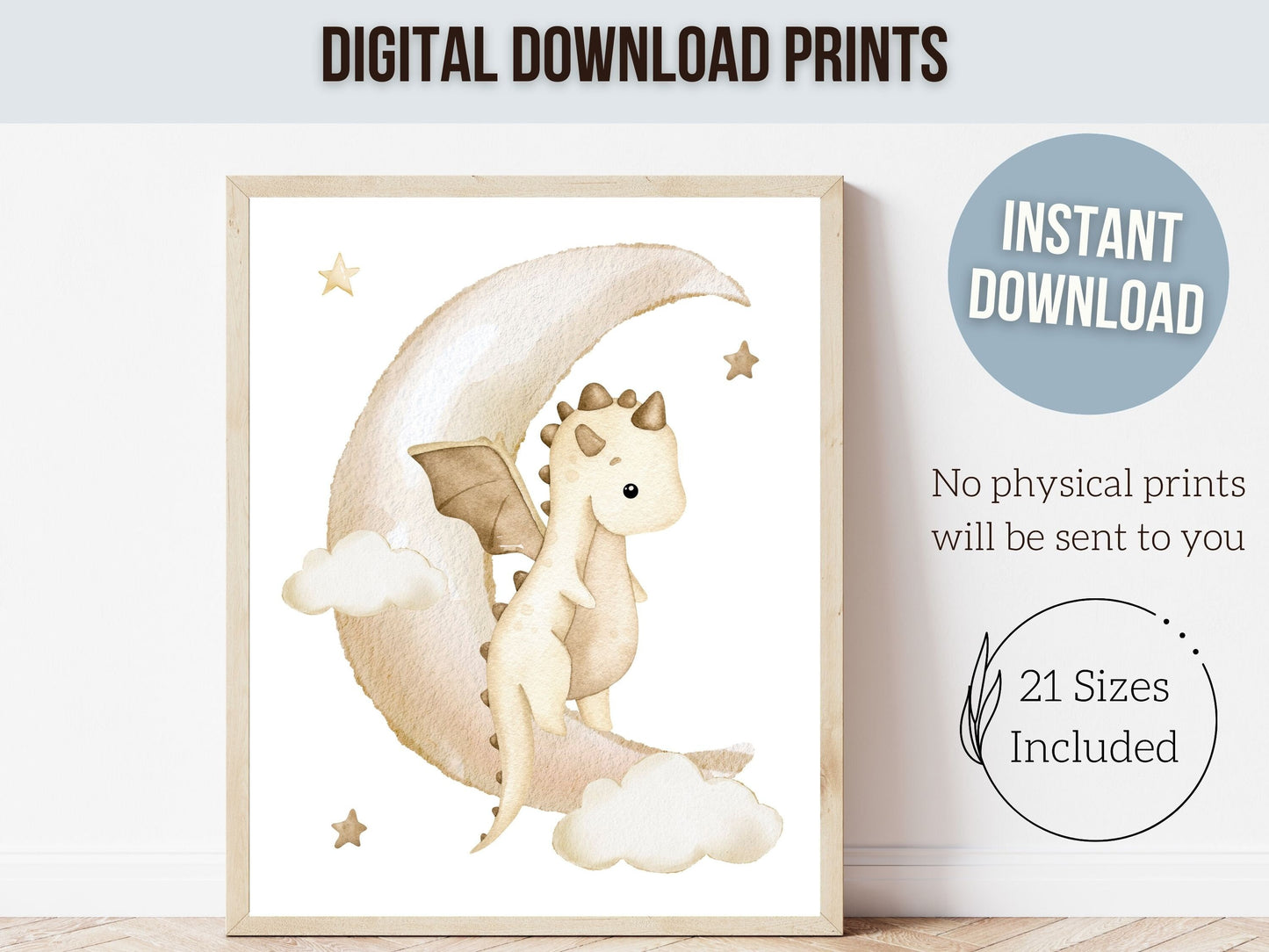 ORIGINAL Baby Dragon Nursery Print Gift For Newborn Beige Dragon Nursery Decor,Kids Fairytale Fantasy Neutral Nursery Wall Art Digital Print