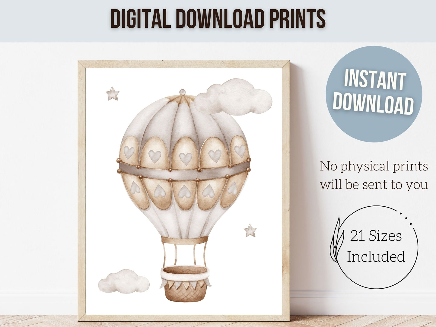 Hot Air Balloon Nursery Prints, Air Balloon Nursery Decor, Neutral Nursery Wall Art, Unisex Newborn Gift, Transport Nursery Digital Prints