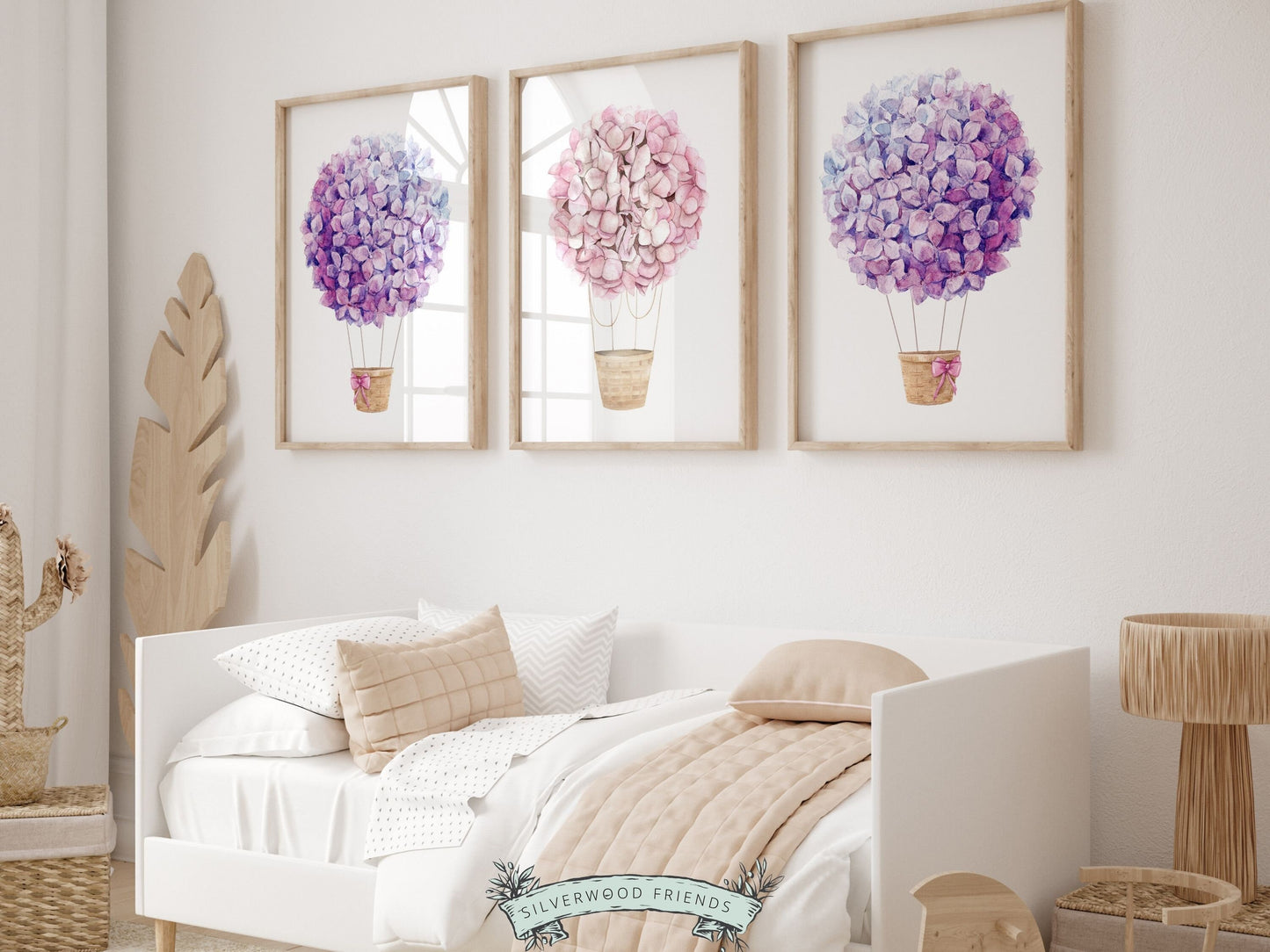 Hot Air Balloon Nursery Print, Baby Girl Nursery Wall Art Print, Girl's Floral Nursery Decor, Newborn Gift, Wildflower Nursery Digital Print