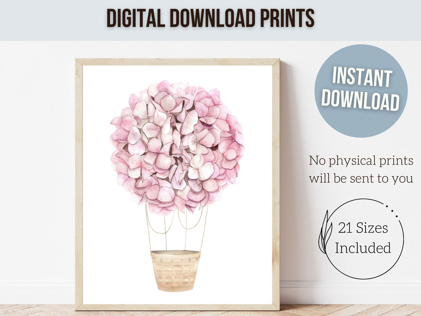 Hot Air Balloon Nursery Print, Baby Girl Nursery Wall Art Print, Girl's Floral Nursery Decor, Newborn Gift, Wildflower Nursery Digital Print
