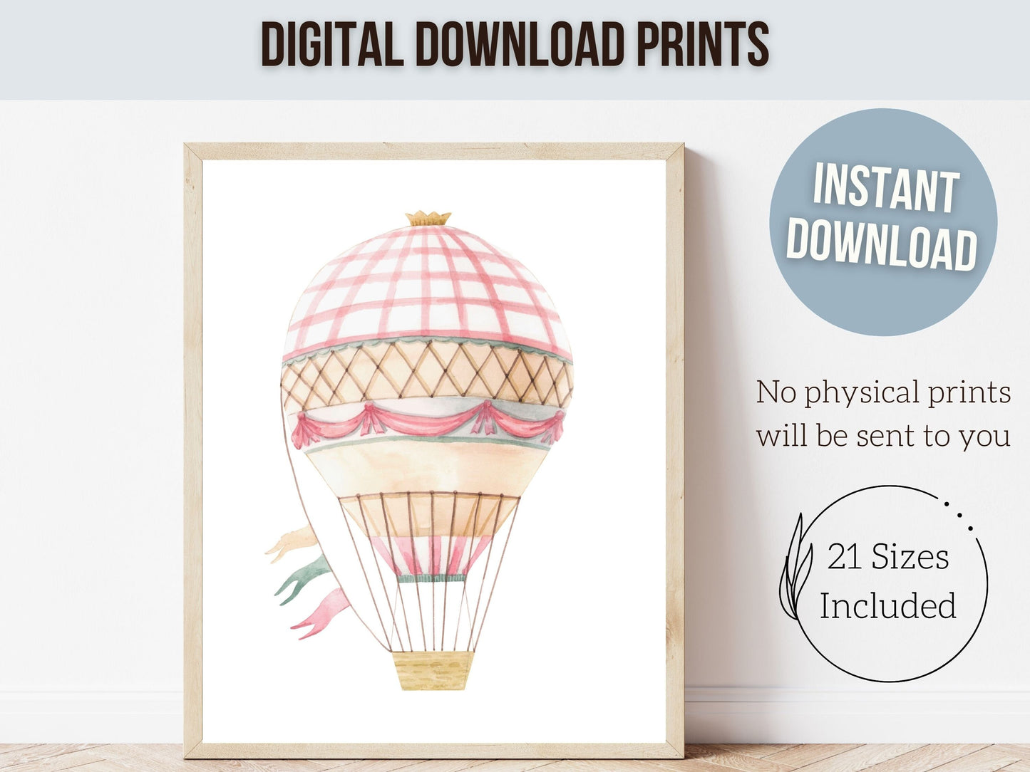 Pink Hot Air Balloon Nursery Prints, Nursery Wall Art, Girl's Nursery Decor, Trendy Dorm Room Wall Decor, Baby Girl Nursery Digital Prints
