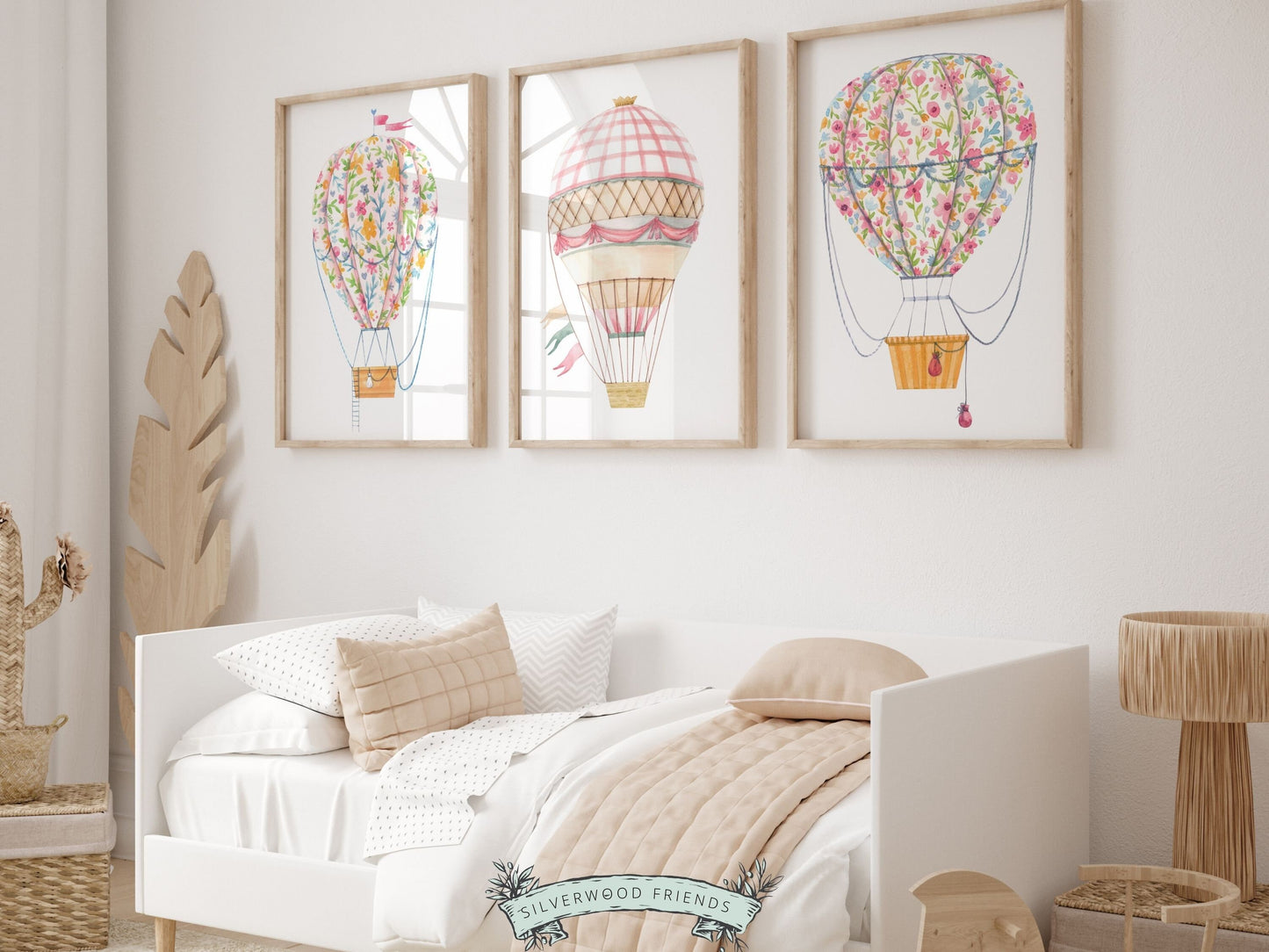 Pink Hot Air Balloon Nursery Prints, Nursery Wall Art, Girl's Nursery Decor, Trendy Dorm Room Wall Decor, Baby Girl Nursery Digital Prints