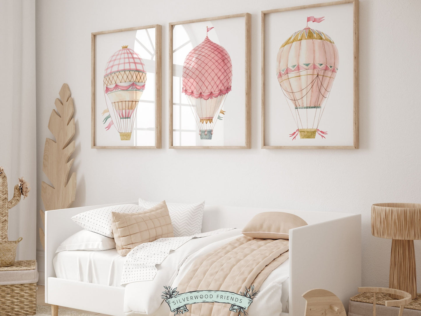 Pink Hot Air Balloon Nursery Prints, Nursery Wall Art, Girl's Nursery Decor, Trendy Dorm Room Wall Decor, Baby Girl Nursery Digital Prints
