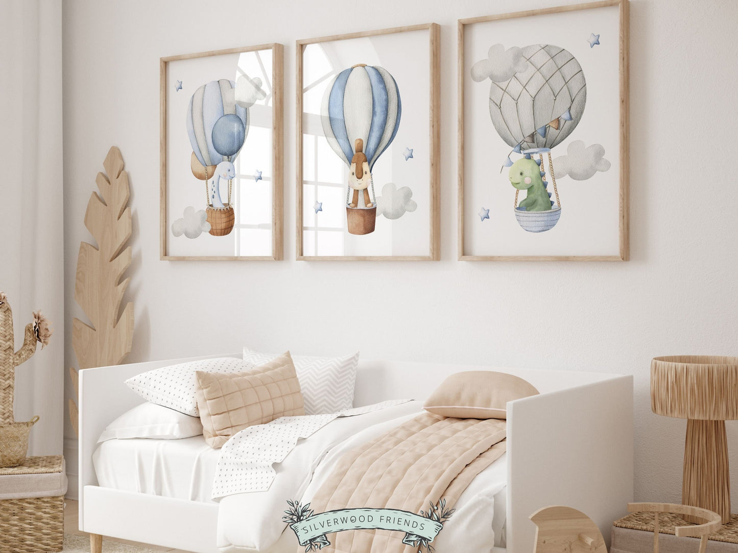 Dinosaur Nursery Prints, Hot Air Balloon Nursery Decor, Dino Kids Room Print, Toddler Boys Room Decor, Baby Boy Gift, Dinosaur Digital Print