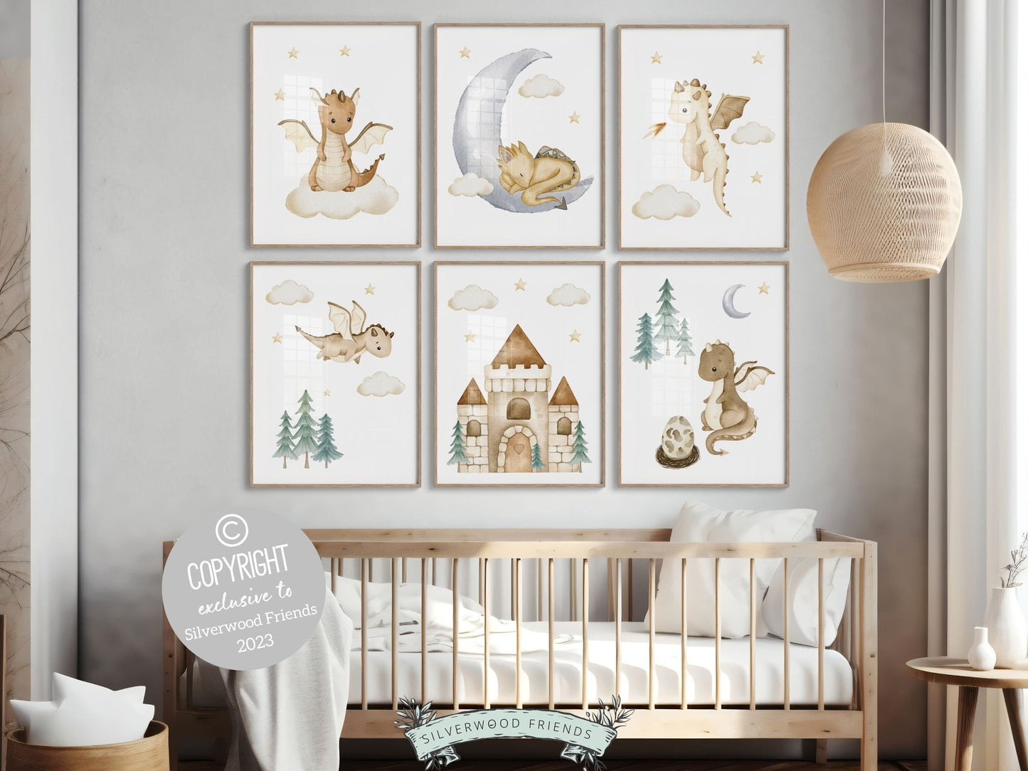 ORIGINAL Baby Dragon Nursery Print Kids Room Beige Dragon Nursery Decor, Fairytale Fantasy Neutral Nursery Wall Art Digital Download Prints