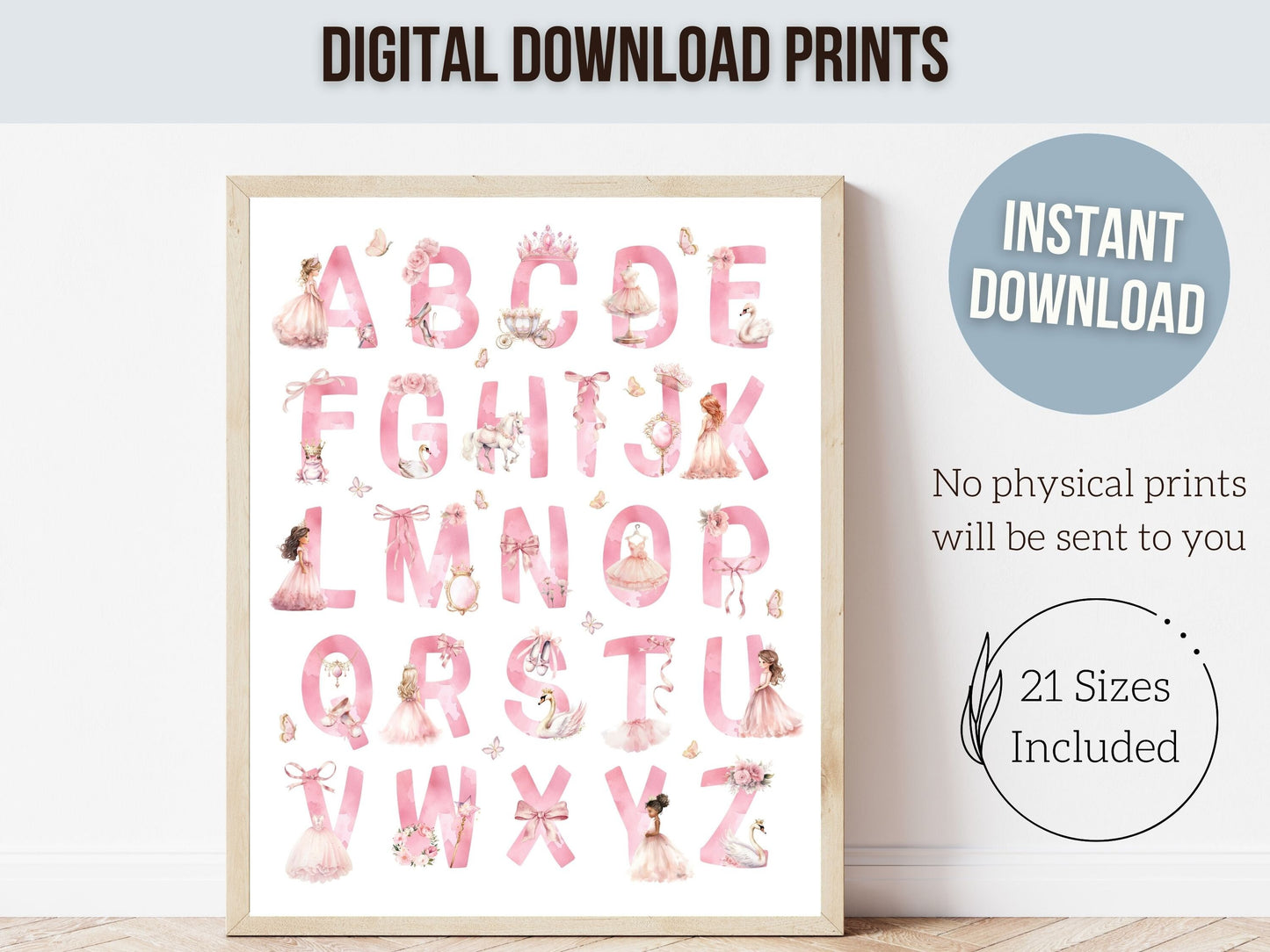ORIGINAL Baby Girls Princess Nursery Print, Fairytale Alphabet Print, Baby Girl Ballet Room Decor, Ballerina Nursery Decor Digital ABC Print
