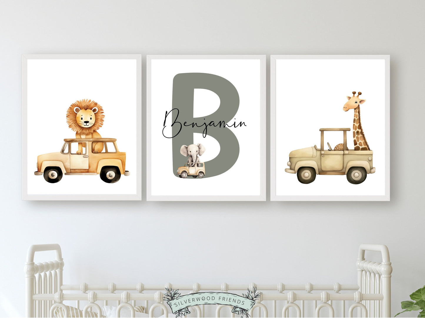 Safari Animal Car Nursery Prints, Jungle Animal Car Nursery Decor, Boys Toddler Transport Truck Room Safari Car Nursery Decor Digital Prints