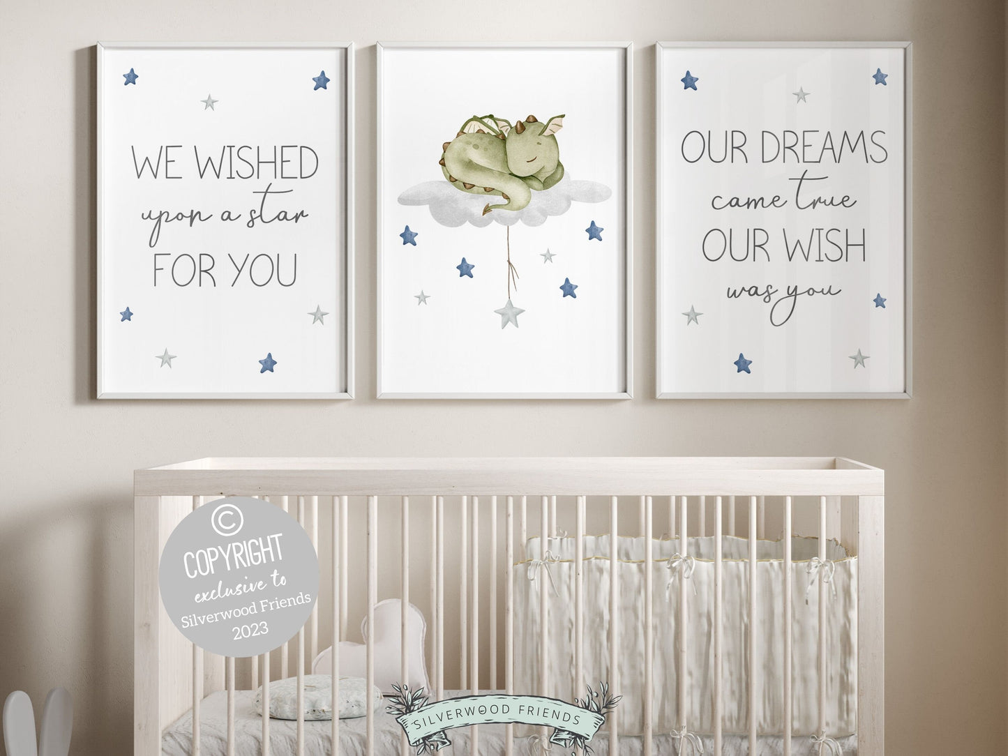 Transform your babys nursery into a harmonious and dreamy sanctuary with our Set of 3 Baby Dragon Nursery Prints. Perfect for your baby boys dragon nursery decor or as a unique dragon baby shower gift.