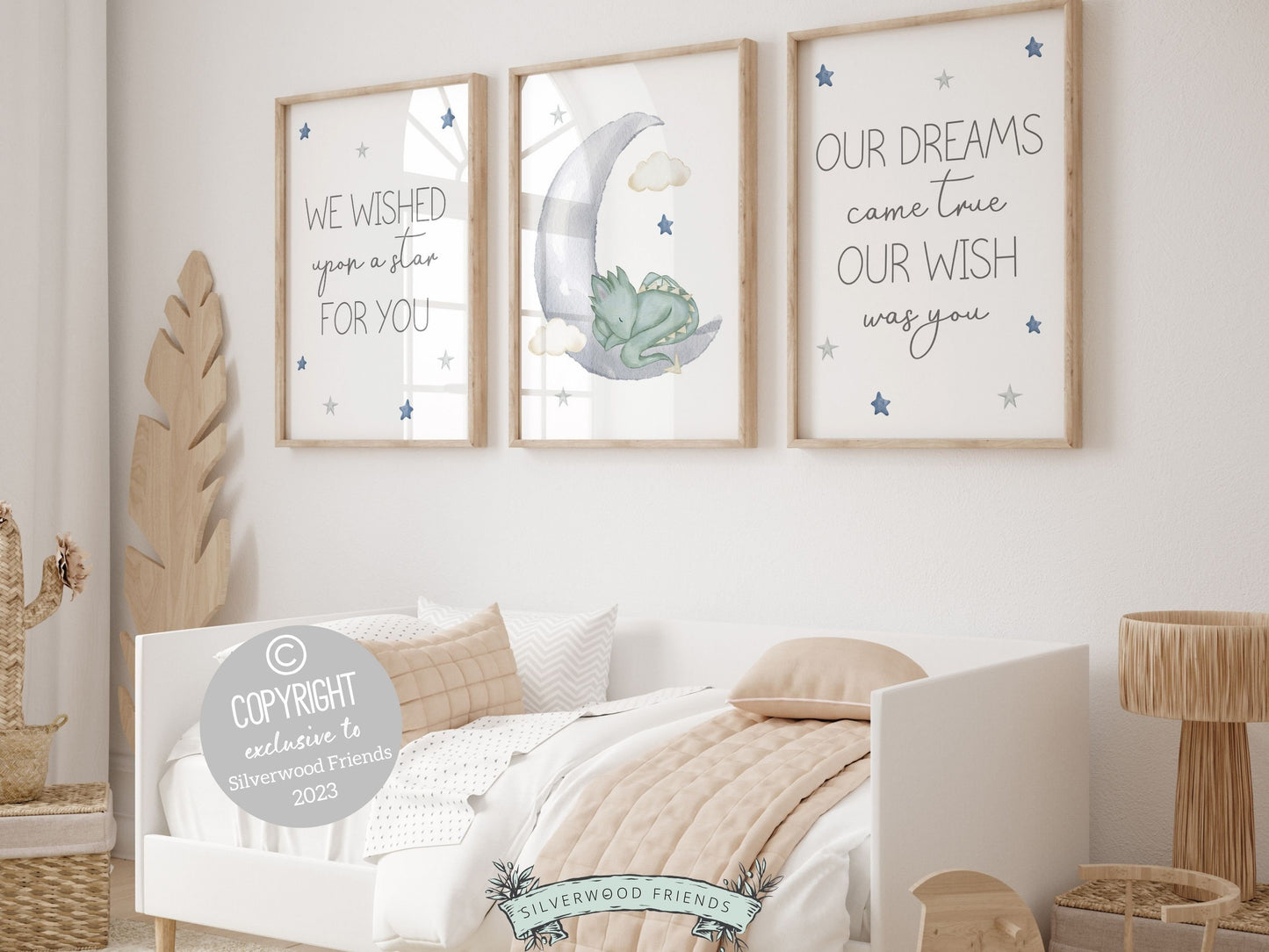 Transform your baby's nursery into a harmonious and dreamy sanctuary with our Set of 3 Baby Dragon Nursery Prints. Perfect for your baby boys dragon nursery decor or as a unique dragon baby shower gift.