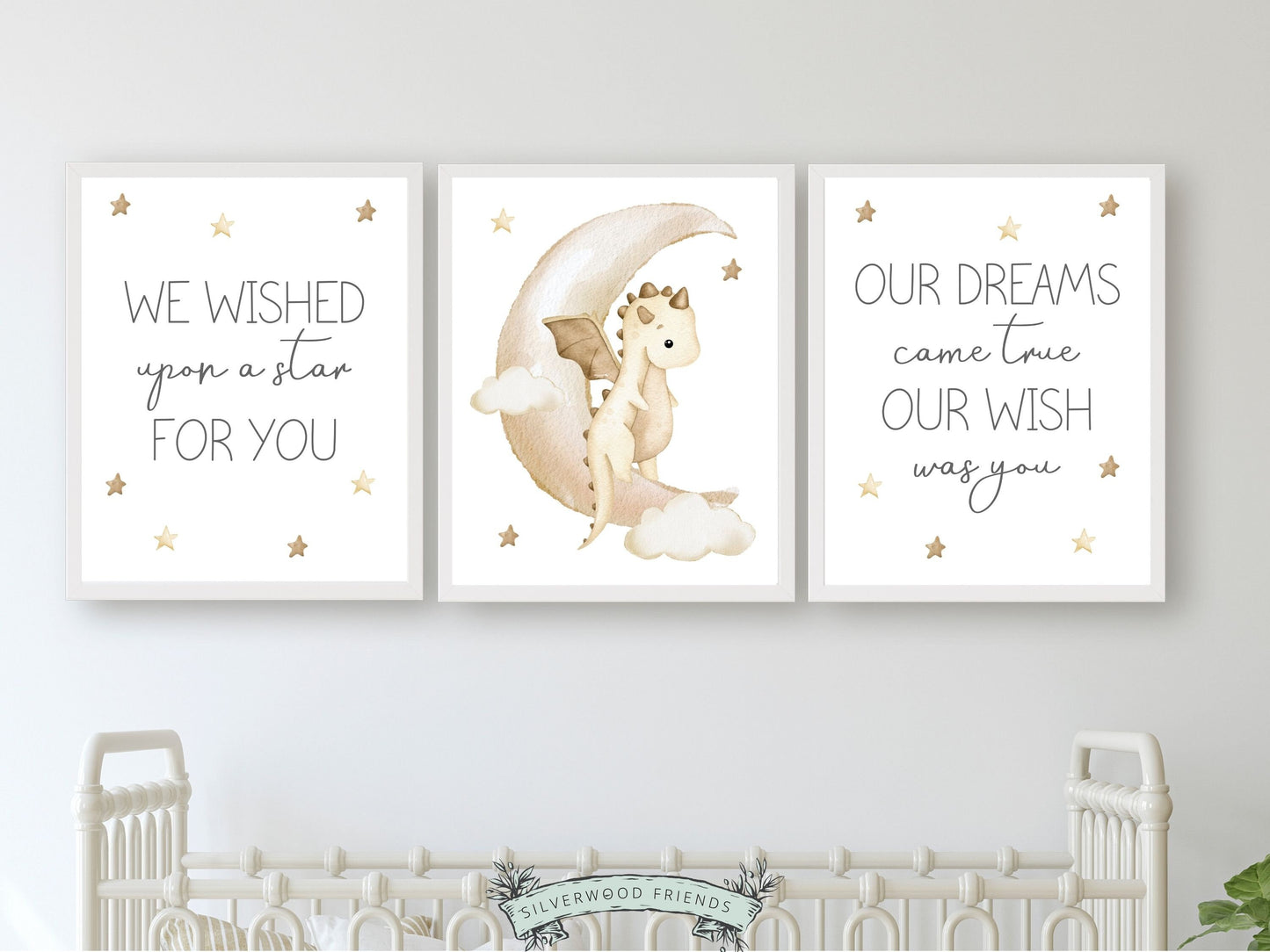 Set of 3 Baby Dragon Nursery Prints will spark their imagination and create a calm and cosy atmosphere. Perfect for your dragon nursery decor or kids fantasy theme room and also makes a unique gender neutral dragon baby shower gift.