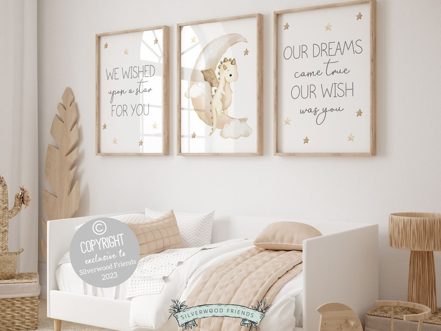 Set of 3 Baby Dragon Nursery Prints will spark their imagination and create a calm and cosy atmosphere. Perfect for your dragon nursery decor or kids fantasy theme room and also makes a unique gender neutral dragon baby shower gift.