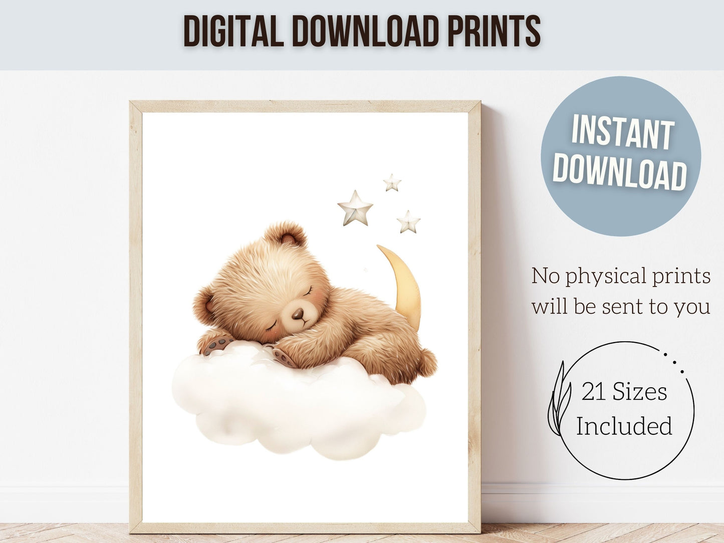 ORIGINAL Teddy Bear Nursery Prints, Teddy Bear Nursery Decor, Gender Neutral Brown Bear Nursery Wall Art, Kids Room Wall Decor Digital Print
