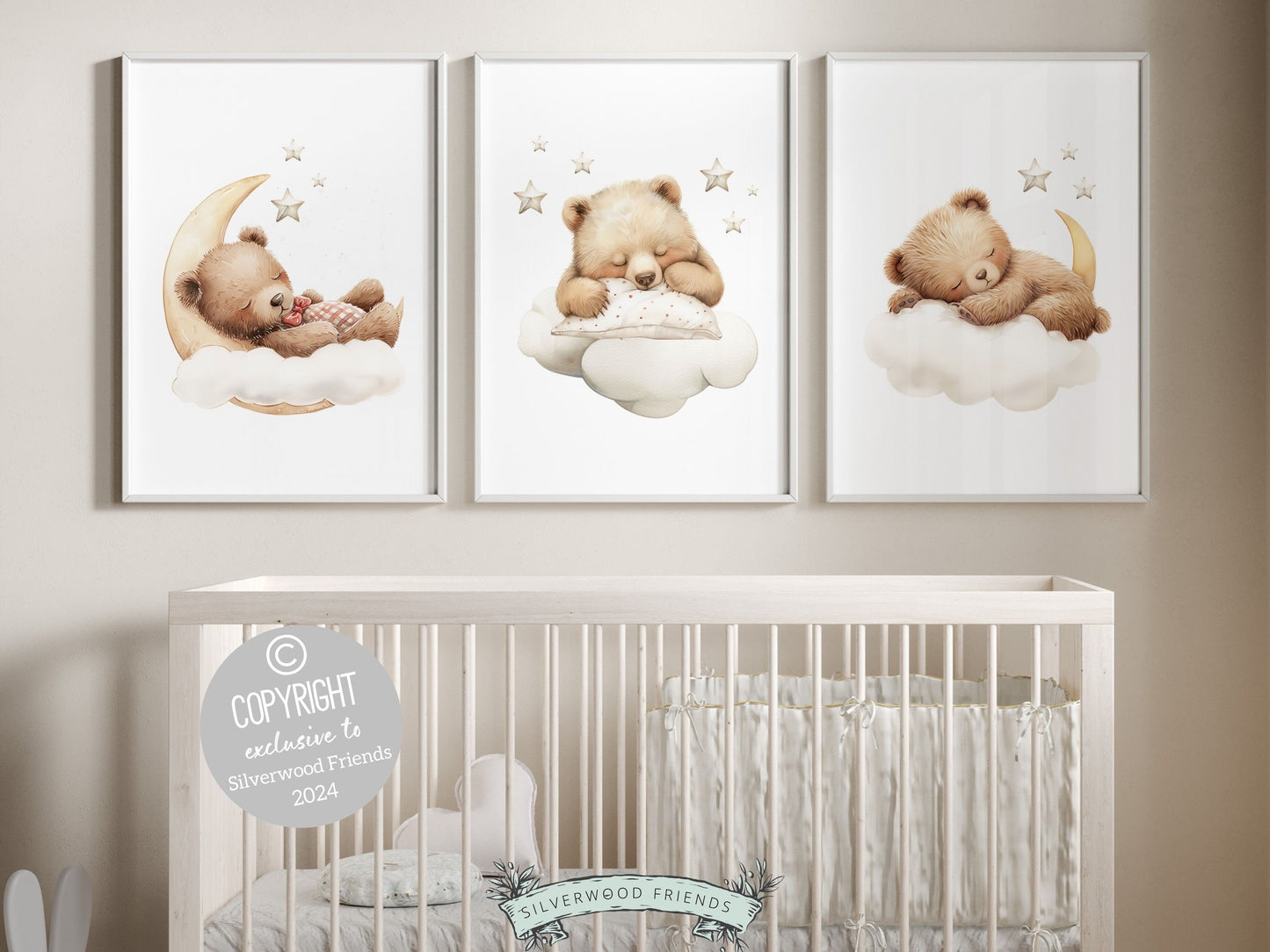ORIGINAL Teddy Bear Nursery Prints, Teddy Bear Nursery Decor, Gender Neutral Brown Bear Nursery Wall Art, Kids Room Wall Decor Digital Print