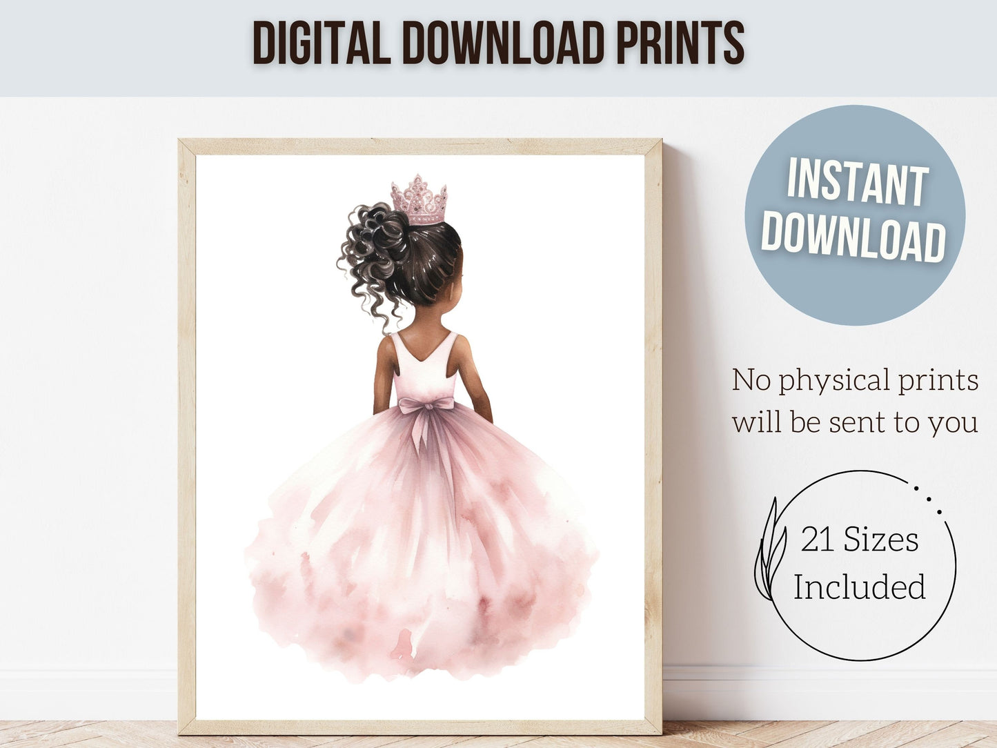 Baby Girls Princess Nursery Prints, African American Ballerina Nursery Decor, Ballet Nursery Wall Art, Princess Bedroom Decor Digital Print