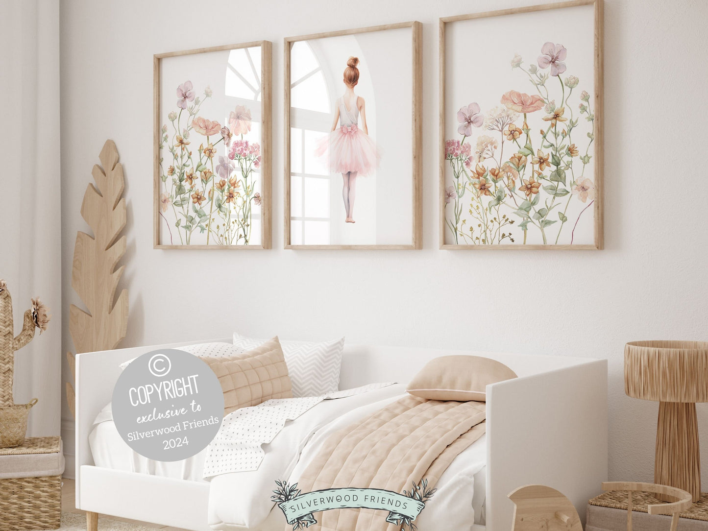 Baby Girl's Ballet Nursery Prints, Ballerina Wildflower Nursery Decor, Floral Nursery Wall Art, Wild Flower Girl Bedroom Decor Digital Print