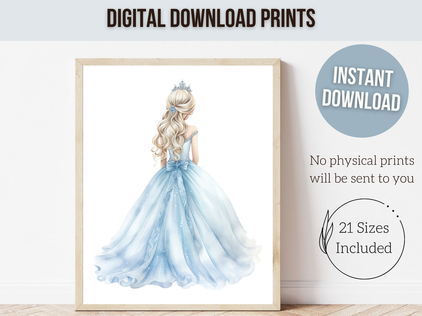 Baby Girls Princess Nursery Prints, Ballerina Nursery Decor, Blue Ballet Nursery Wall Art, Girls Princess Bedroom Wall Decor Digital Prints