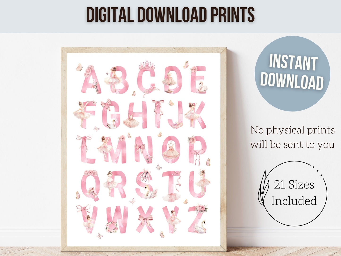 ORIGINAL Baby Girls Pink Ballerina Nursery Print, Ballet Alphabet Print, Baby Girl Ballet Room Decor, Ballerina Nursery Decor Digital Print