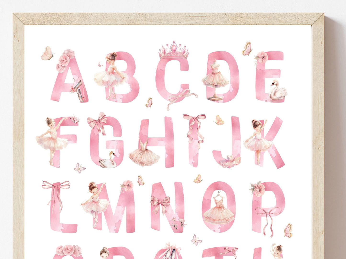 ORIGINAL Baby Girls Pink Ballerina Nursery Print, Ballet Alphabet Print, Baby Girl Ballet Room Decor, Ballerina Nursery Decor Digital Print