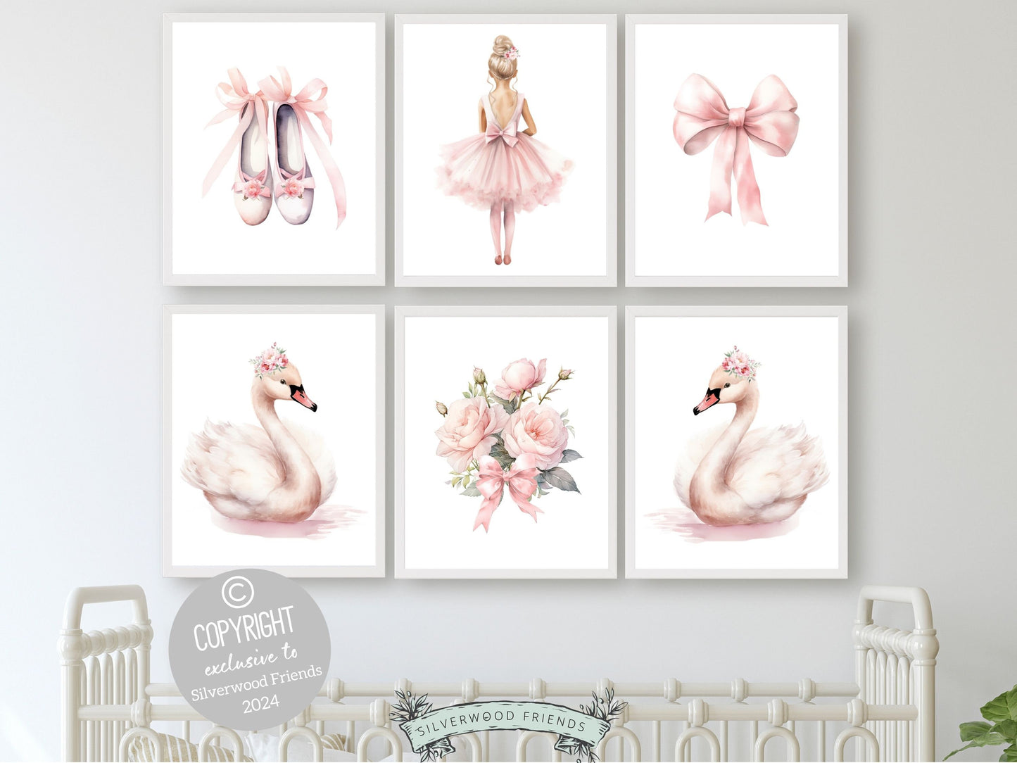 Set of 6 Ballet Nursery Prints. Perfect for your ballet nursery decor or dance inspired bedroom, these charming prints add an elegant touch to your baby girl's room inspiring dreams of graceful twirls.