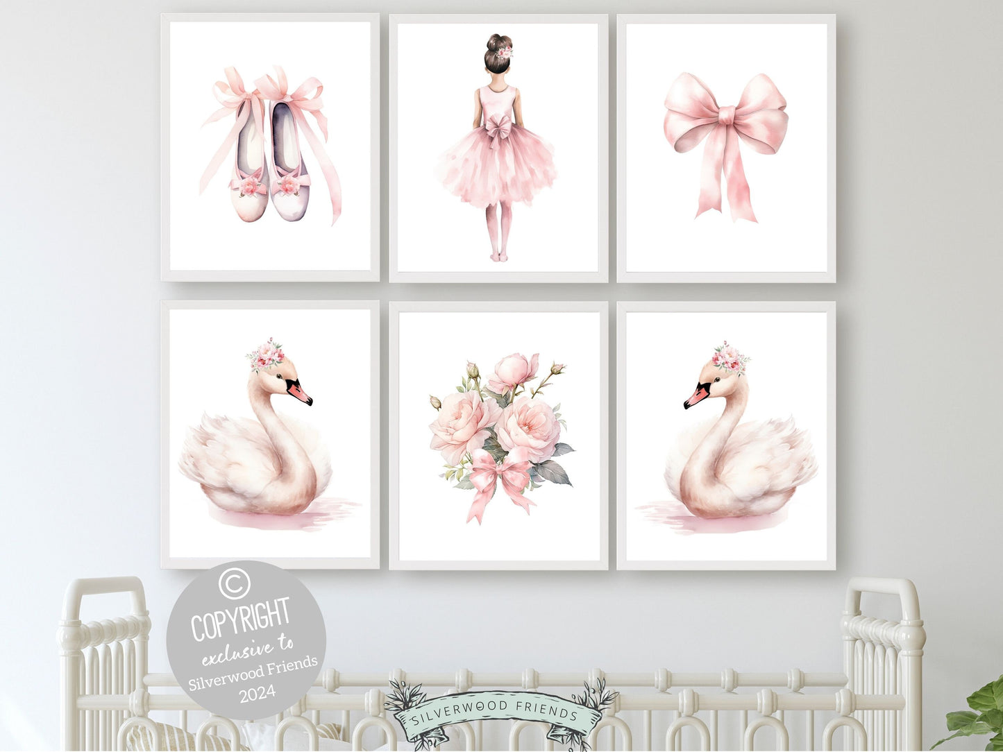 Set of 6 Ballet Nursery Prints. Perfect for your ballet nursery decor or dance inspired bedroom, these charming prints add an elegant touch to your baby girls room inspiring dreams of graceful twirls and makes a unique baby shower gift.