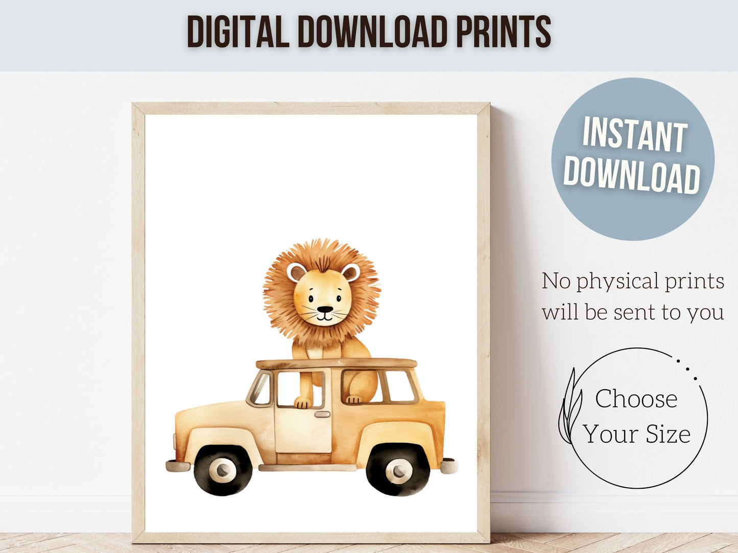 Safari Animal Car Nursery Prints, Jungle Animal Car Nursery Decor, Boys Toddler Transport Truck Room Safari Car Nursery Decor Digital Prints